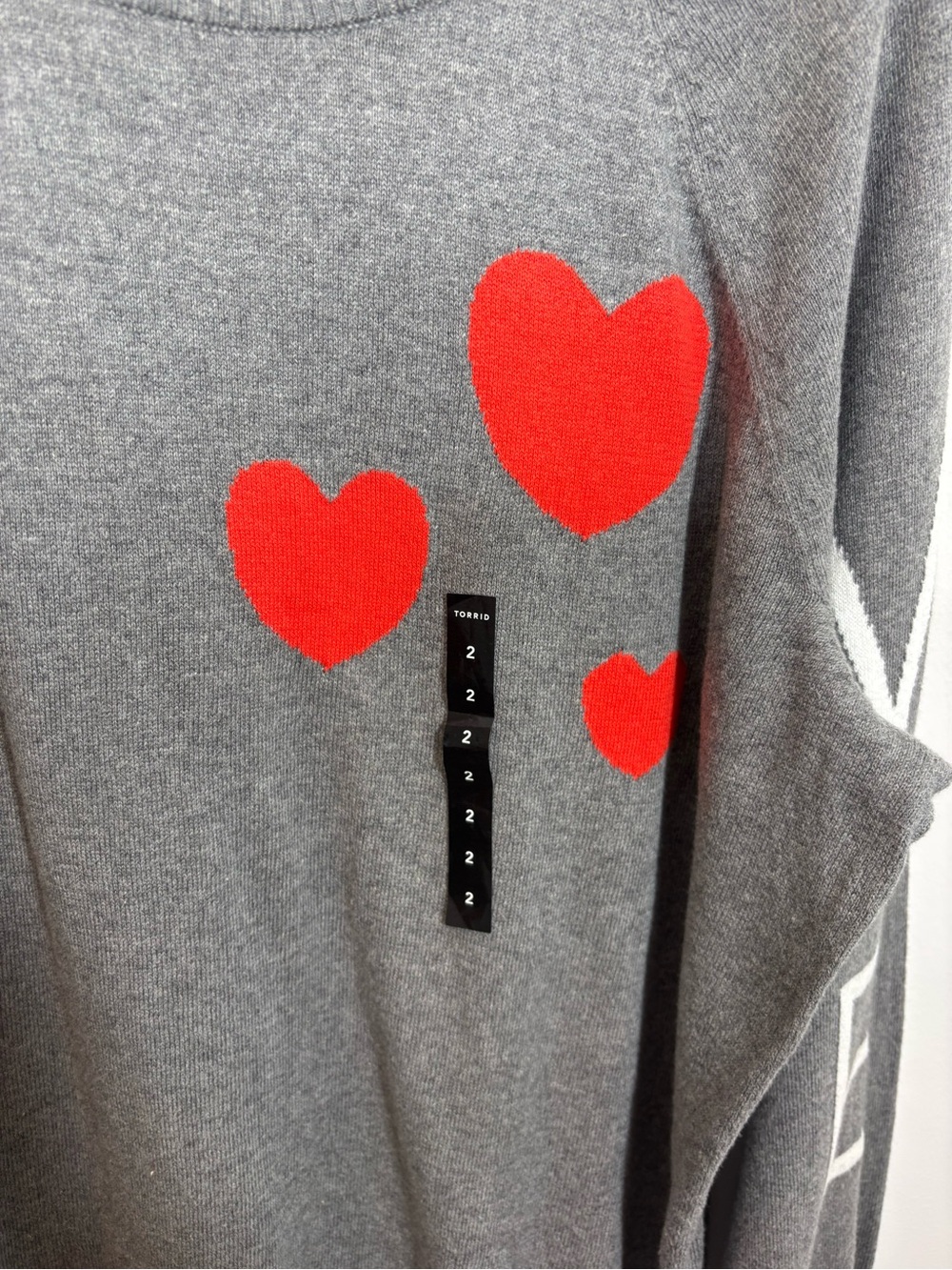 NWOT Torrid Gray Hearts “LOVE” Long Sleeve Reglan Pullover Swearer 2/2X - Picture 10 of 14